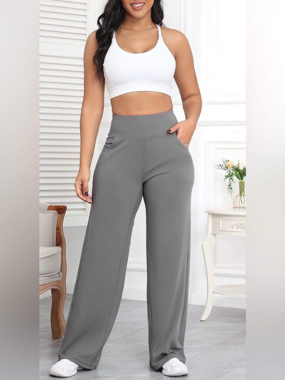 NWOT- Medium performance, High-Waist Wide Leg classic Yoga Pants slate Gray